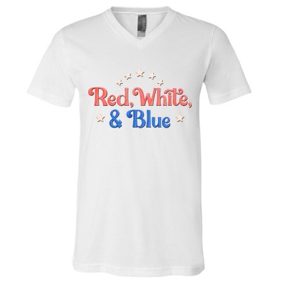 Red White And Blue 4th Of July Holiday V-Neck T-Shirt