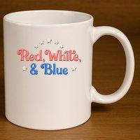 Red White And Blue 4th Of July Holiday 11oz C Handle Ceramic Mug