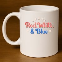 Red White And Blue 4th Of July Holiday 11oz C Handle Ceramic Mug