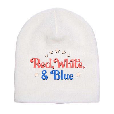 Red White And Blue 4th Of July Holiday Short Acrylic Beanie