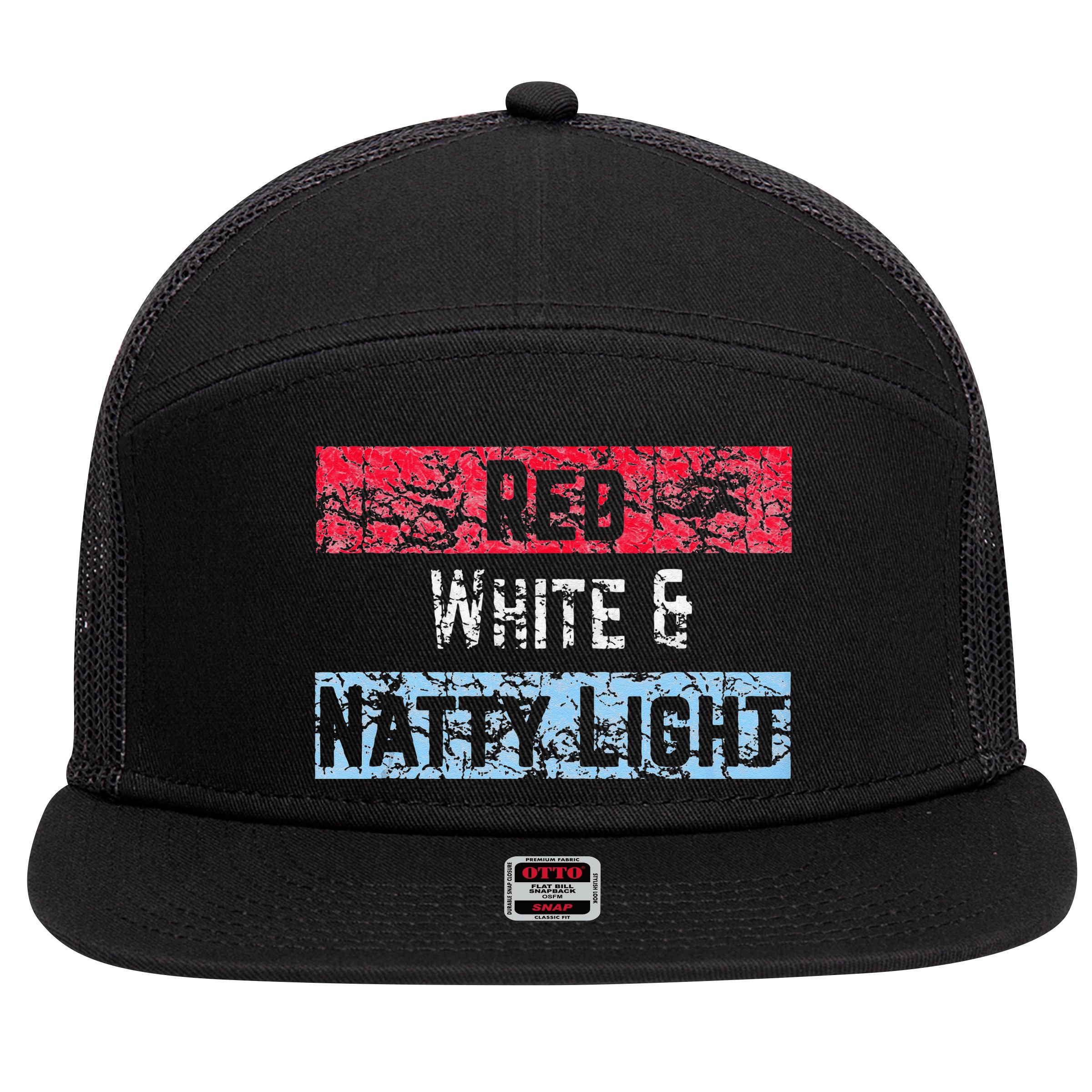 Red White And Natty Light 4th of July 7 Panel Mesh Trucker Snapback Hat