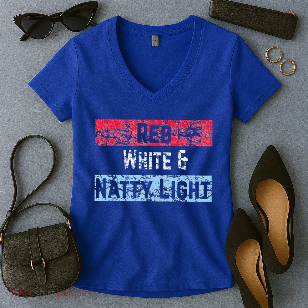 Red White And Natty Light 4th of July Women's V-Neck T-Shirt