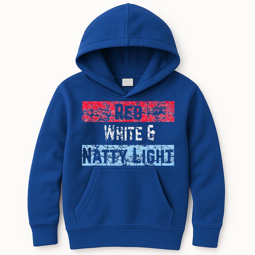 Red White And Natty Light 4th of July Kids Hoodie