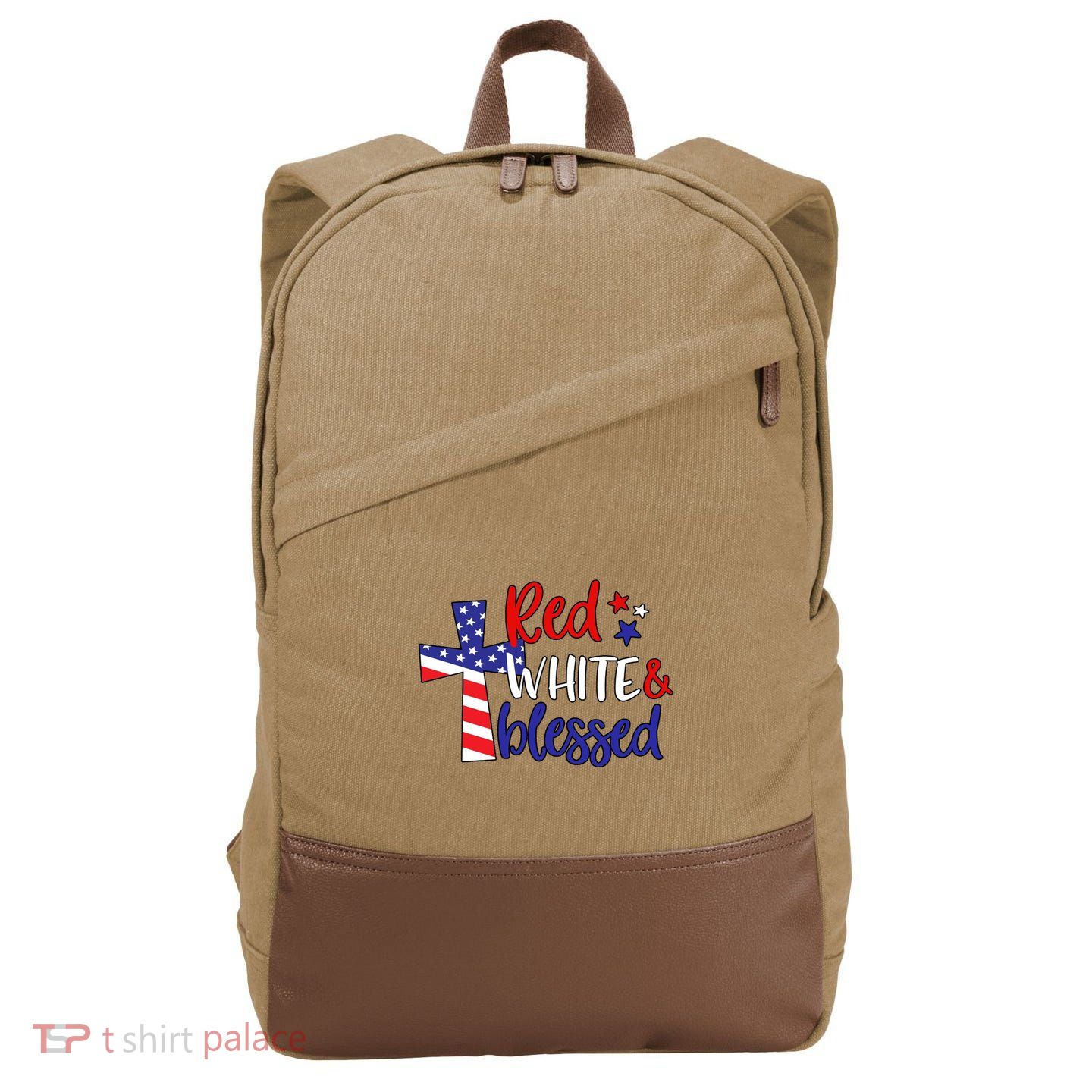 Red White And Blessed Usa Cross Celebration Cotton Canvas Backpack