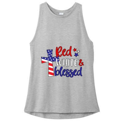 Red White And Blessed Usa Cross Celebration Ladies PosiCharge Tri-Blend Wicking Tank