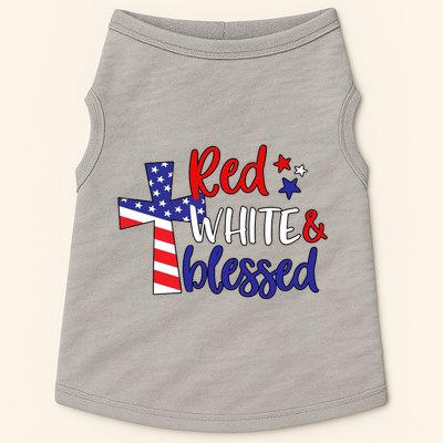 Red White And Blessed Usa Cross Celebration Doggie Tank