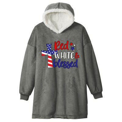 Red White And Blessed Usa Cross Celebration Hooded Wearable Blanket