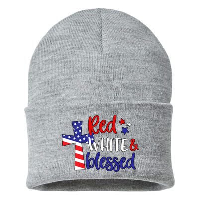 Red White And Blessed Usa Cross Celebration Sustainable Knit Beanie