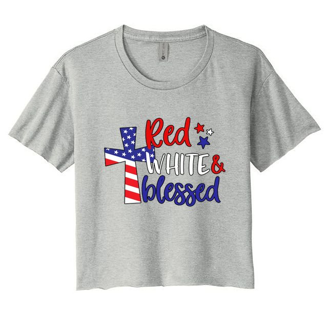 Red White And Blessed Usa Cross Celebration Crop Top