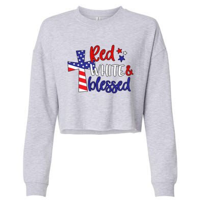 Red White And Blessed Usa Cross Celebration Cropped Pullover Crew