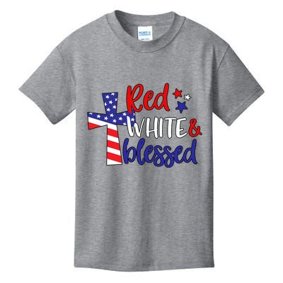 Red White And Blessed Usa Cross Celebration Kids T-Shirt