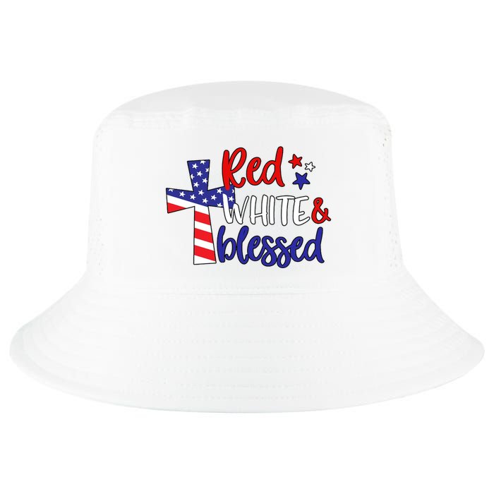 Red White And Blessed Usa Cross Celebration Cool Comfort Performance Bucket Hat