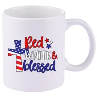 Red White And Blessed Usa Cross Celebration 11oz C Handle Ceramic Mug
