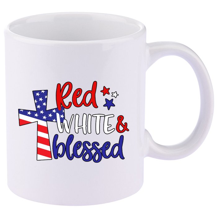 Red White And Blessed Usa Cross Celebration 11oz C Handle Ceramic Mug