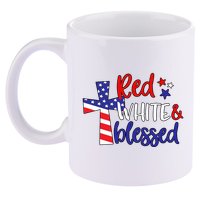 Red White And Blessed Usa Cross Celebration 11oz C Handle Ceramic Mug