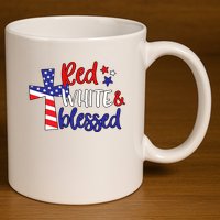 Red White And Blessed Usa Cross Celebration 11oz C Handle Ceramic Mug
