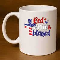 Red White And Blessed Usa Cross Celebration 11oz C Handle Ceramic Mug