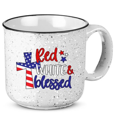 Red White And Blessed Usa Cross Celebration 15oz Campfire Ceramic Mug