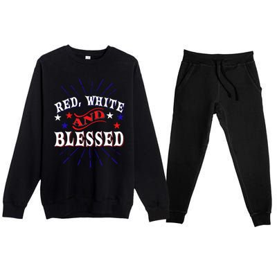 Red White And Blessed Gift Premium Crewneck Sweatsuit Set