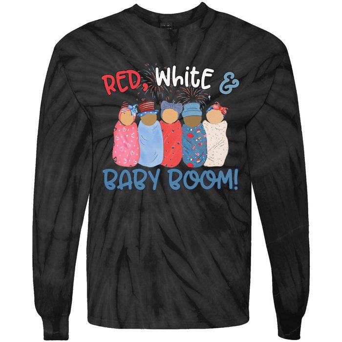 Red White And Baby Boom Happy 4th Of July Nicu Nurse Lover Tie-Dye Long Sleeve Shirt