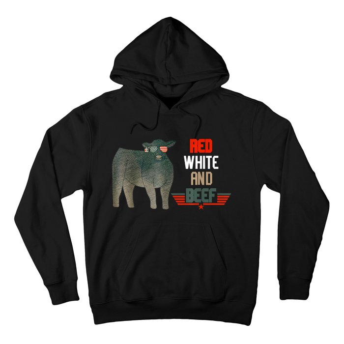 Red White And Beef Vintage Usa Flag 4th Of July Funny Cow Hoodie