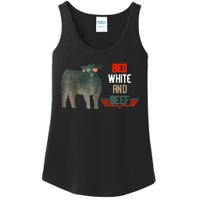 Red White And Beef Vintage Usa Flag 4th Of July Funny Cow Ladies Essential Tank