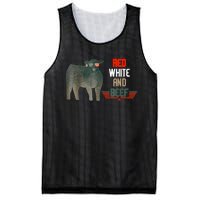 Red White And Beef Vintage Usa Flag 4th Of July Funny Cow Mesh Reversible Basketball Jersey Tank