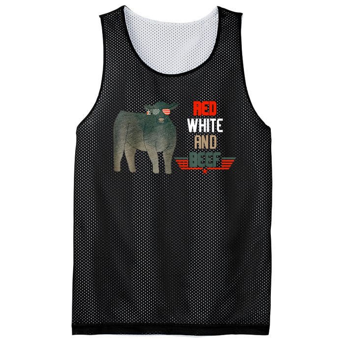 Red White And Beef Vintage Usa Flag 4th Of July Funny Cow Mesh Reversible Basketball Jersey Tank