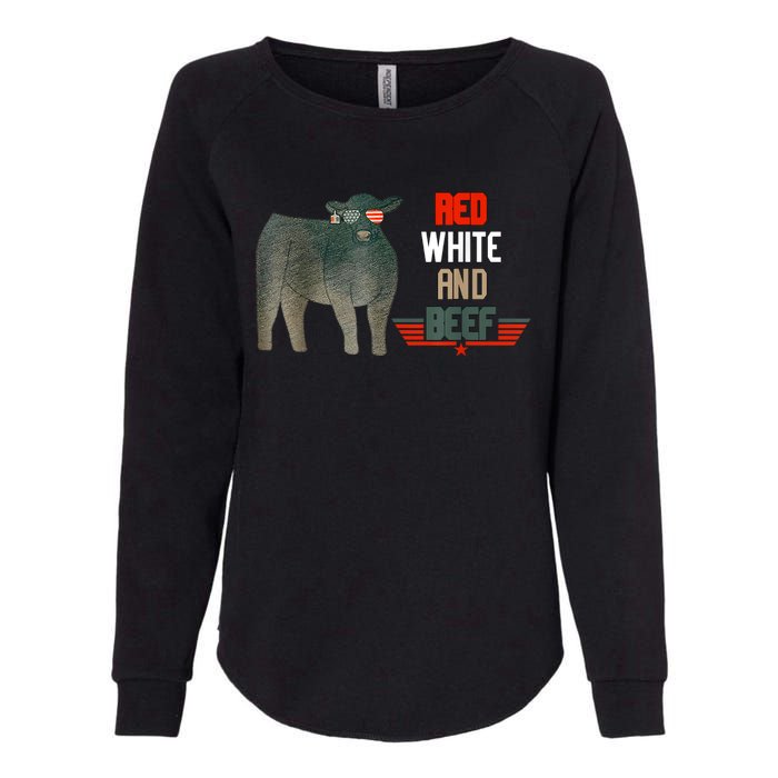 Red White And Beef Vintage Usa Flag 4th Of July Funny Cow Womens California Wash Sweatshirt