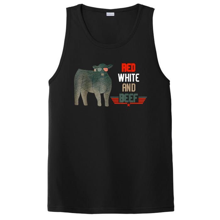 Red White And Beef Vintage Usa Flag 4th Of July Funny Cow PosiCharge Competitor Tank