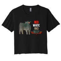 Red White And Beef Vintage Usa Flag 4th Of July Funny Cow Women's Crop Top Tee