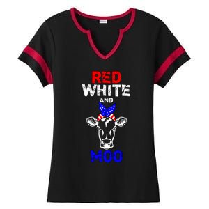 Red White And Moo Usa American Flag Bandana Cow Funny Pun Cute Gift Ladies Halftime Notch Neck Tee