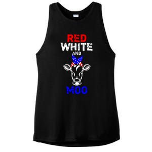 Red White And Moo Usa American Flag Bandana Cow Funny Pun Cute Gift Ladies PosiCharge Tri-Blend Wicking Tank