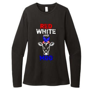 Red White And Moo Usa American Flag Bandana Cow Funny Pun Cute Gift Womens CVC Long Sleeve Shirt