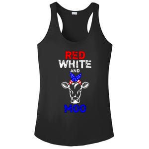 Red White And Moo Usa American Flag Bandana Cow Funny Pun Cute Gift Ladies PosiCharge Competitor Racerback Tank