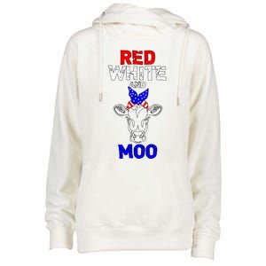 Red White And Moo Usa American Flag Bandana Cow Funny Pun Cute Gift Womens Funnel Neck Pullover Hood