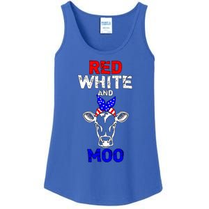 Red White And Moo Usa American Flag Bandana Cow Funny Pun Cute Gift Ladies Essential Tank