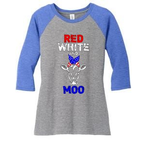 Red White And Moo Usa American Flag Bandana Cow Funny Pun Cute Gift Women's Tri-Blend 3/4-Sleeve Raglan Shirt