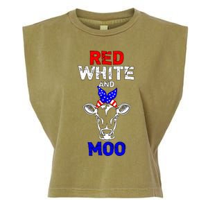 Red White And Moo Usa American Flag Bandana Cow Funny Pun Cute Gift Garment-Dyed Women's Muscle Tee