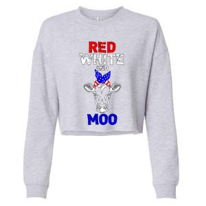 Red White And Moo Usa American Flag Bandana Cow Funny Pun Cute Gift Cropped Pullover Crew