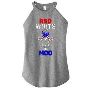 Red White And Moo Usa American Flag Bandana Cow Funny Pun Cute Gift Women's Perfect Tri Rocker Tank