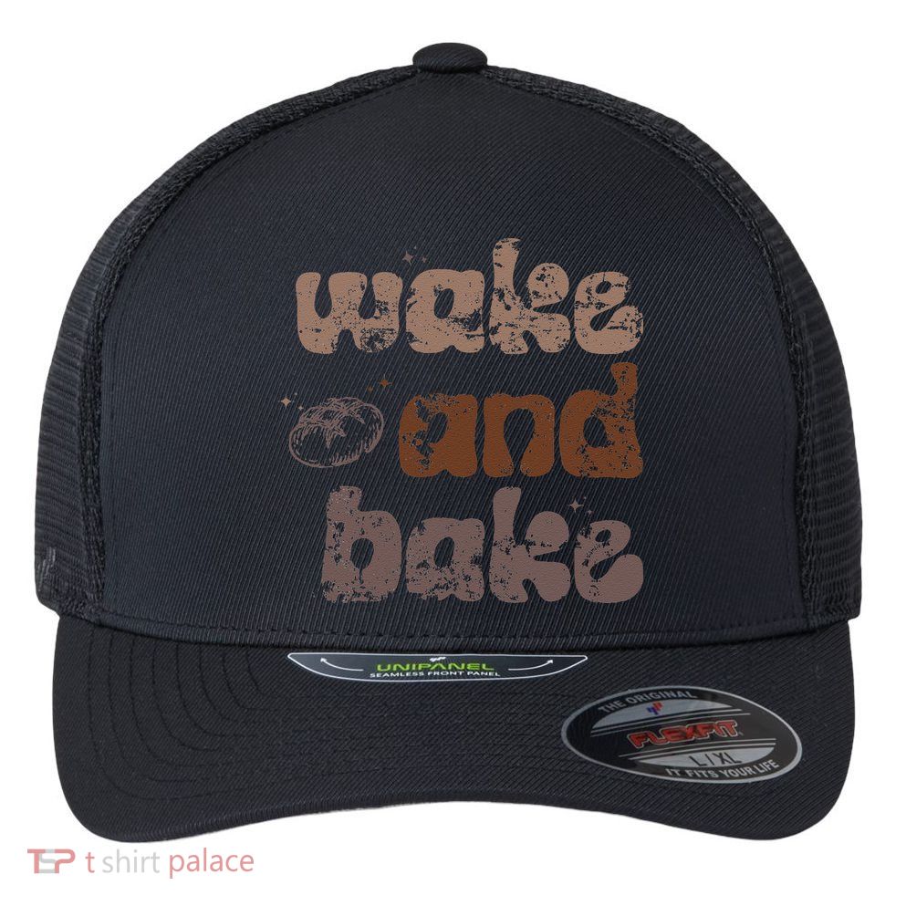 Retro Wake And Bake Funny Sourdough Starter Bread Baking Flexfit Unipanel Trucker Cap