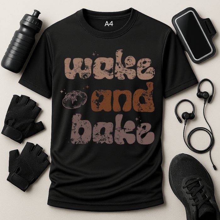 Retro Wake And Bake Funny Sourdough Starter Bread Baking Performance Shirt