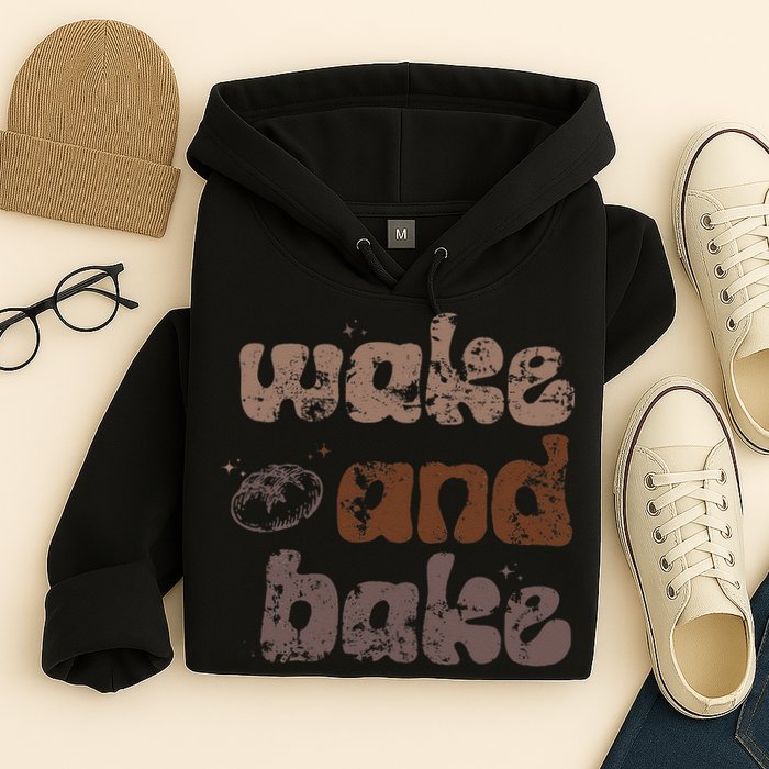 Retro Wake And Bake Funny Sourdough Starter Bread Baking Hoodie