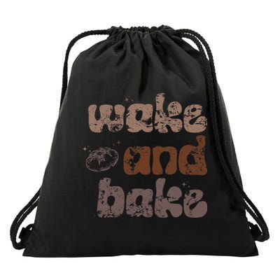 Retro Wake And Bake Funny Sourdough Starter Bread Baking Drawstring Bag