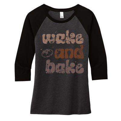 Retro Wake And Bake Funny Sourdough Starter Bread Baking Women's Tri-Blend 3/4-Sleeve Raglan Shirt