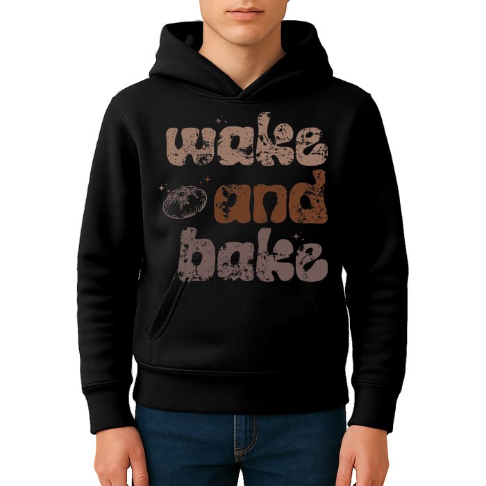 Retro Wake And Bake Funny Sourdough Starter Bread Baking Kids Hoodie