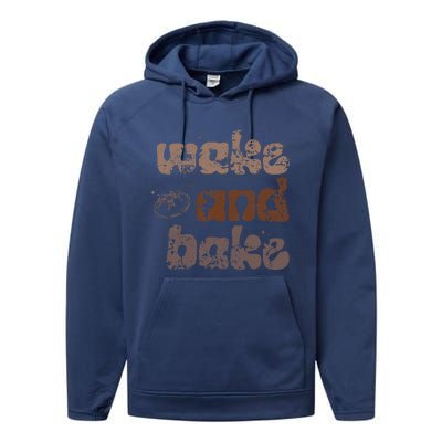 Retro Wake And Bake Funny Sourdough Starter Bread Baking Performance Fleece Hoodie