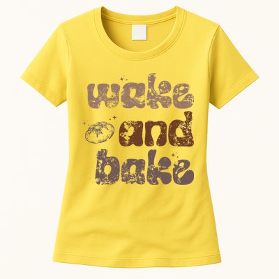 Retro Wake And Bake Funny Sourdough Starter Bread Baking Womens T-Shirt