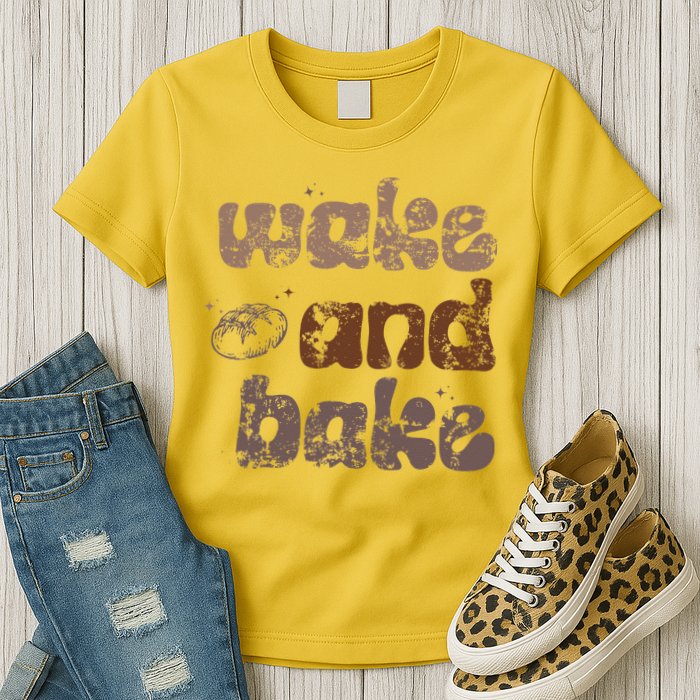 Retro Wake And Bake Funny Sourdough Starter Bread Baking Womens T-Shirt